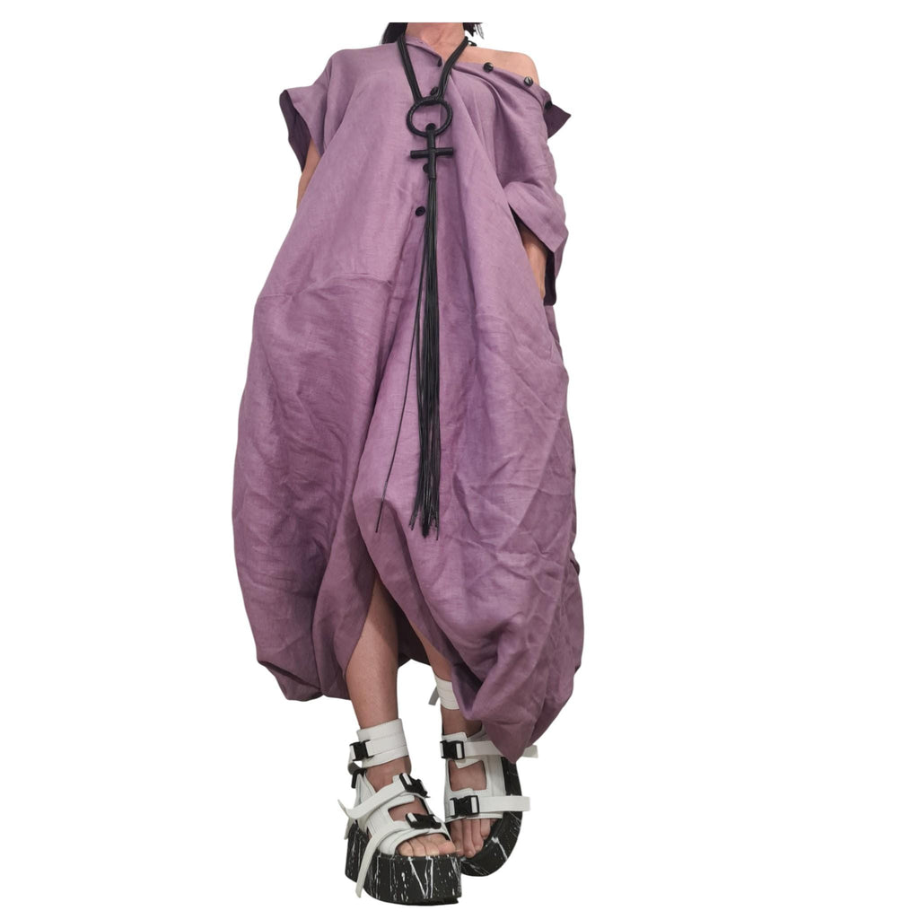 Purple Oversized Linen Tunic | Loose Voluminous Silhouette | Boho Shirt