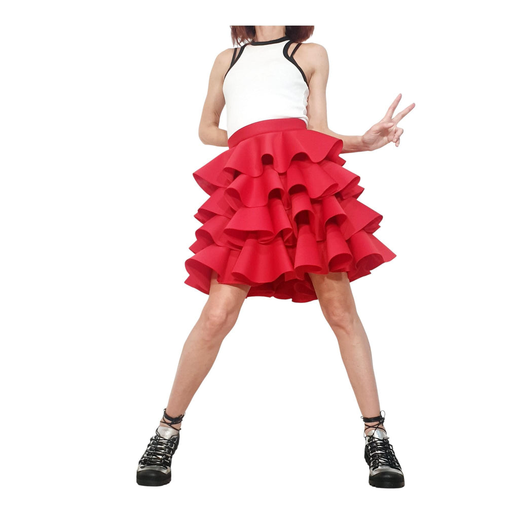Circle Red Neoprene Skirt, Extravagant Skirt, Ball Skirt, Cocktail Skirt, Gothic Skirt, Asymmetric Skirt, Wedding Skirt, Waist Skirtр