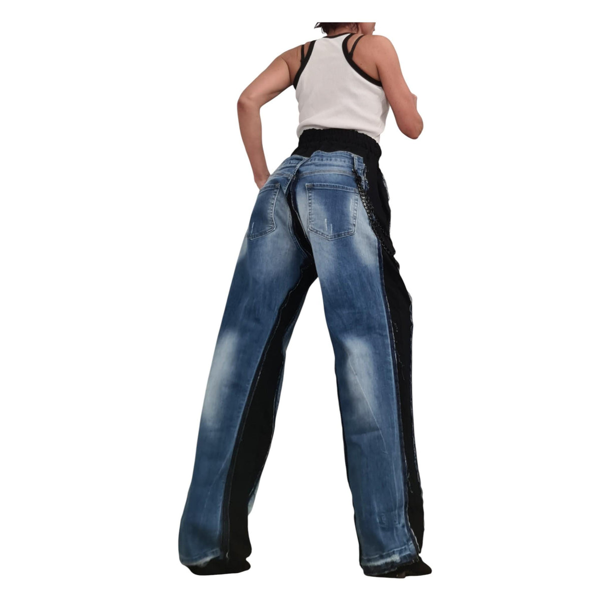 Deconstructed Denim Pants Women Wide Leg Streetwear Hip Hop Style Designer Trousers