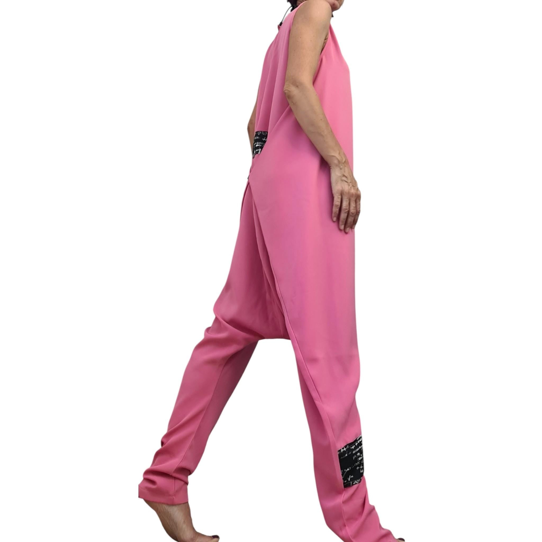 Pink Asymmetric Wide Leg Jumpsuit, Women Loose Harem Overall, Plus Size