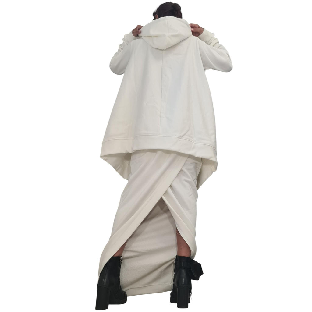 White Cotton Maxi Pencil Skirt, Oversized Hooded Sweatshirt, French Terry Co-Ord Set, Plus Size