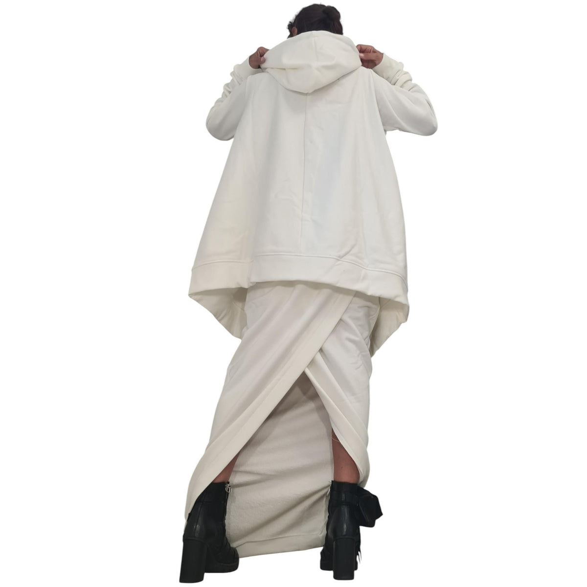 White Cotton Maxi Pencil Skirt, Oversized Hooded Sweatshirt, French Terry Co-Ord Set, Plus Size