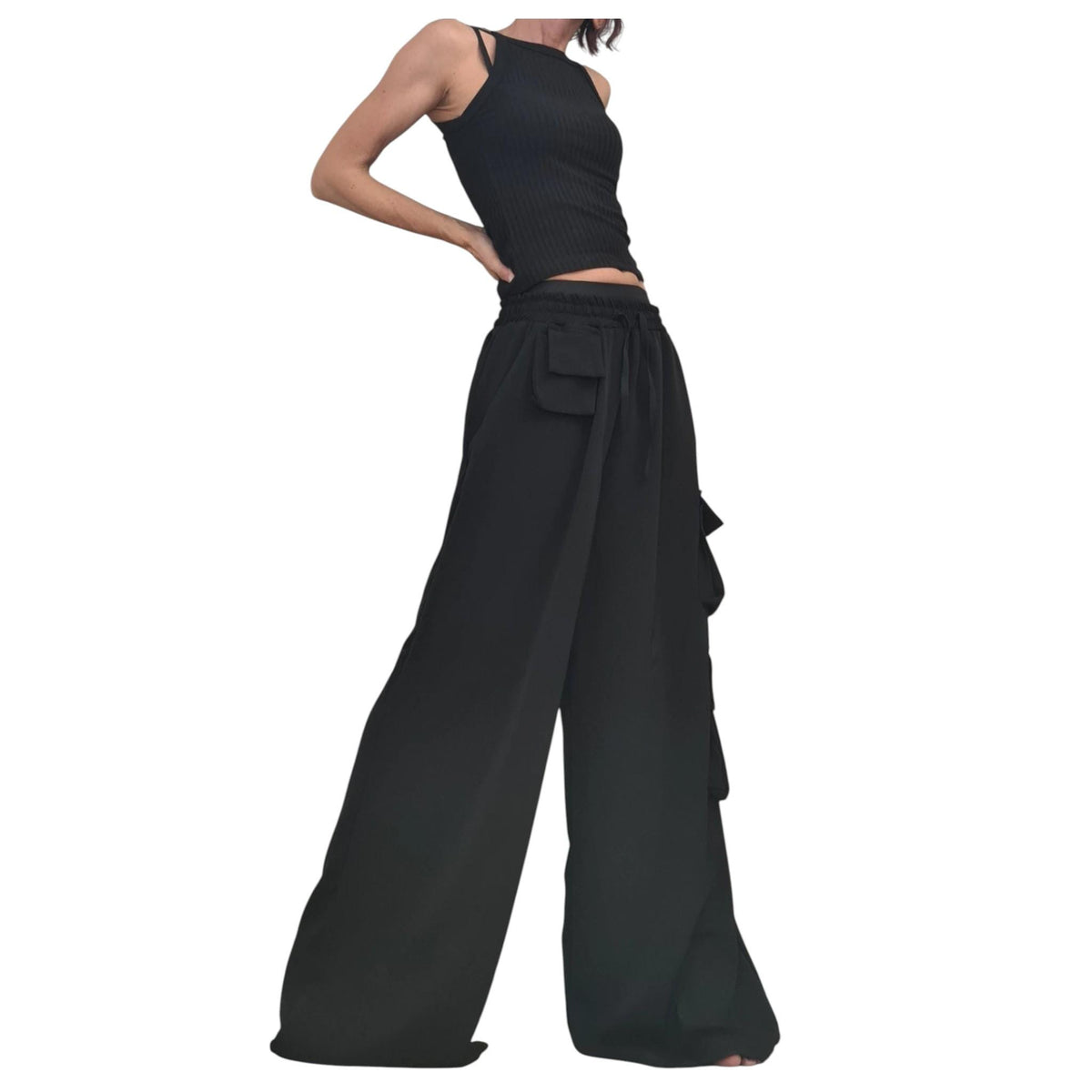 Black Cargo Trousers, Wide Leg Gothic Clothing, High Waist