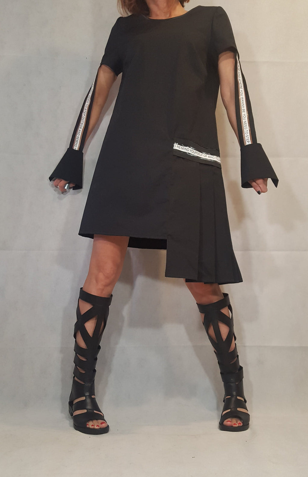 Black Asymmetric Dress, Gothic Tunic, Short Long Sleeve