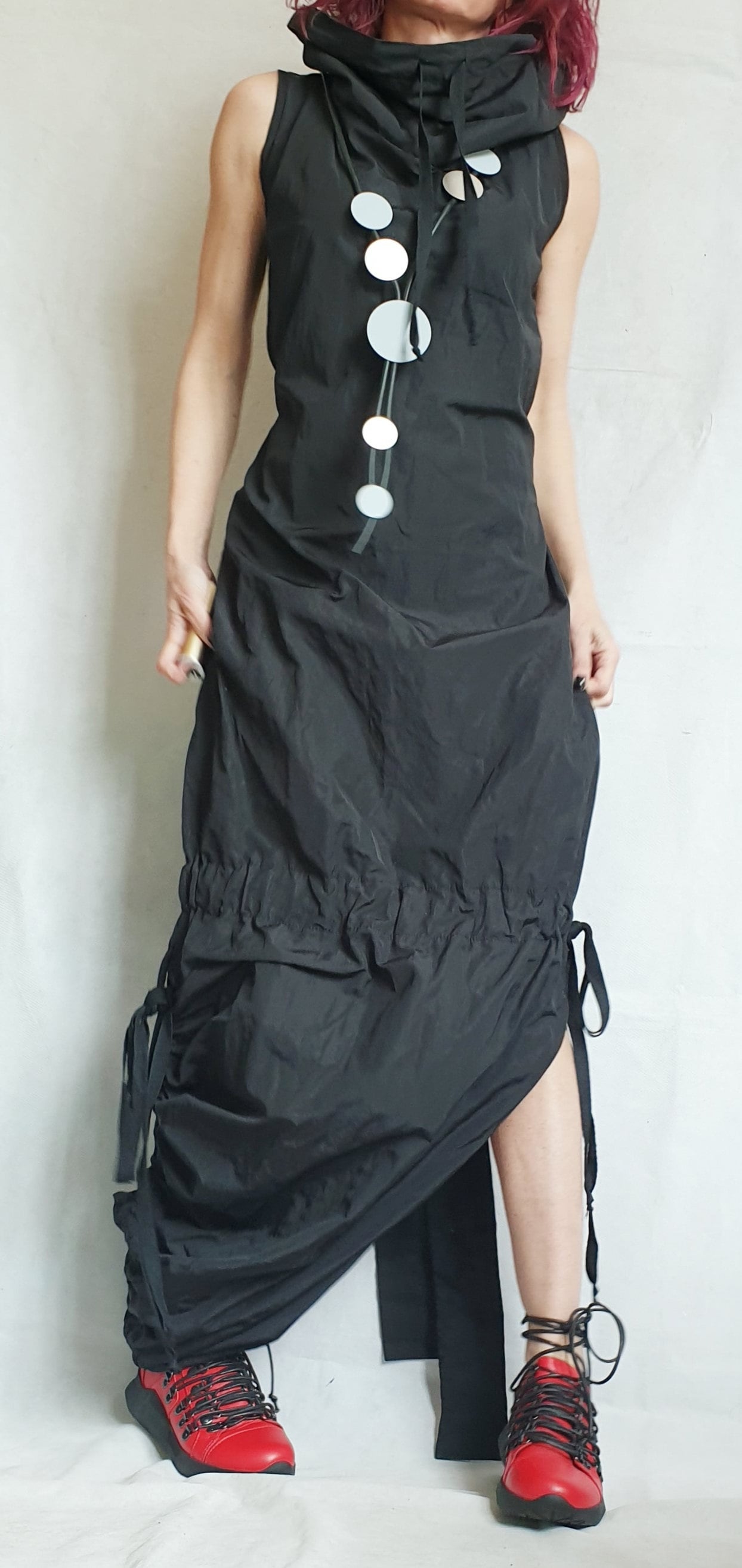 Black Asymmetric Sleeveless Maxi Dress | Open Back Gothic Fit | women’s clothing | avant garde