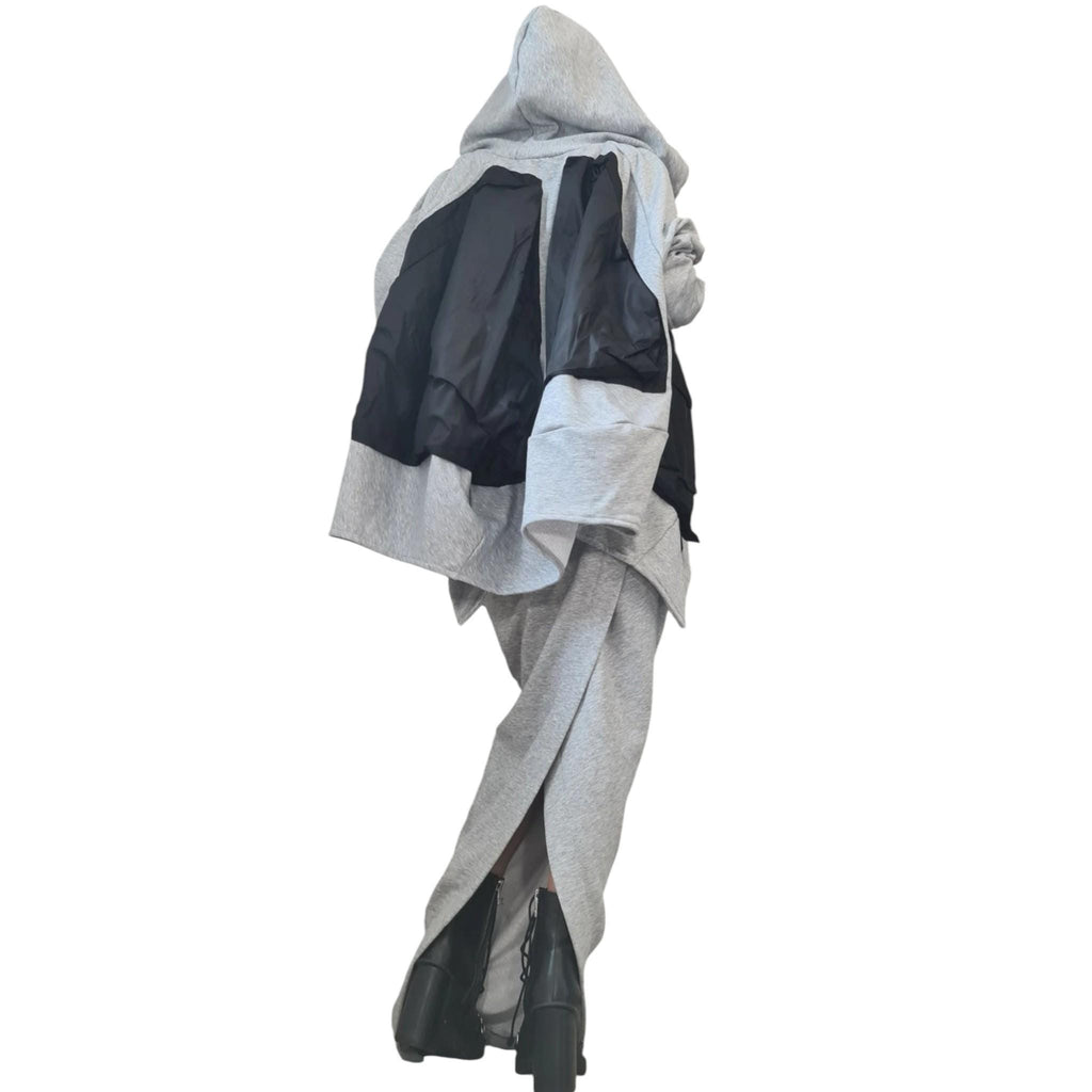 Grey Cotton Maxi Pencil Skirt, Oversized Hooded Sweater, Co-Ord Set
