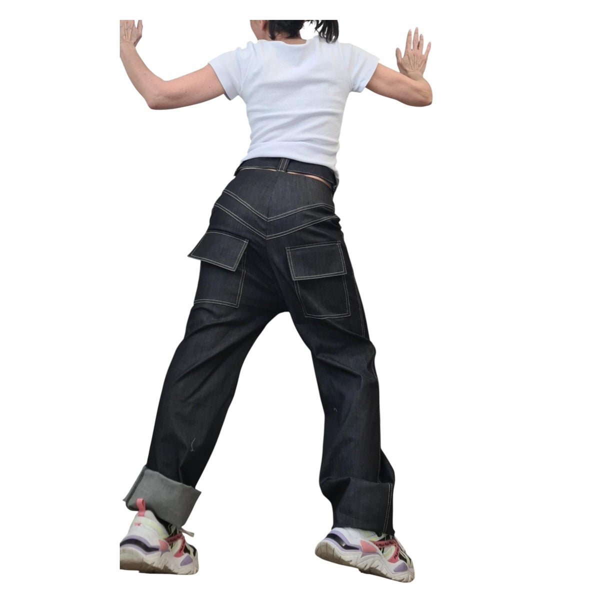 Dark Blue High-Waist Straight-Leg Denim Pants, Avant-Garde Streetwear Trousers