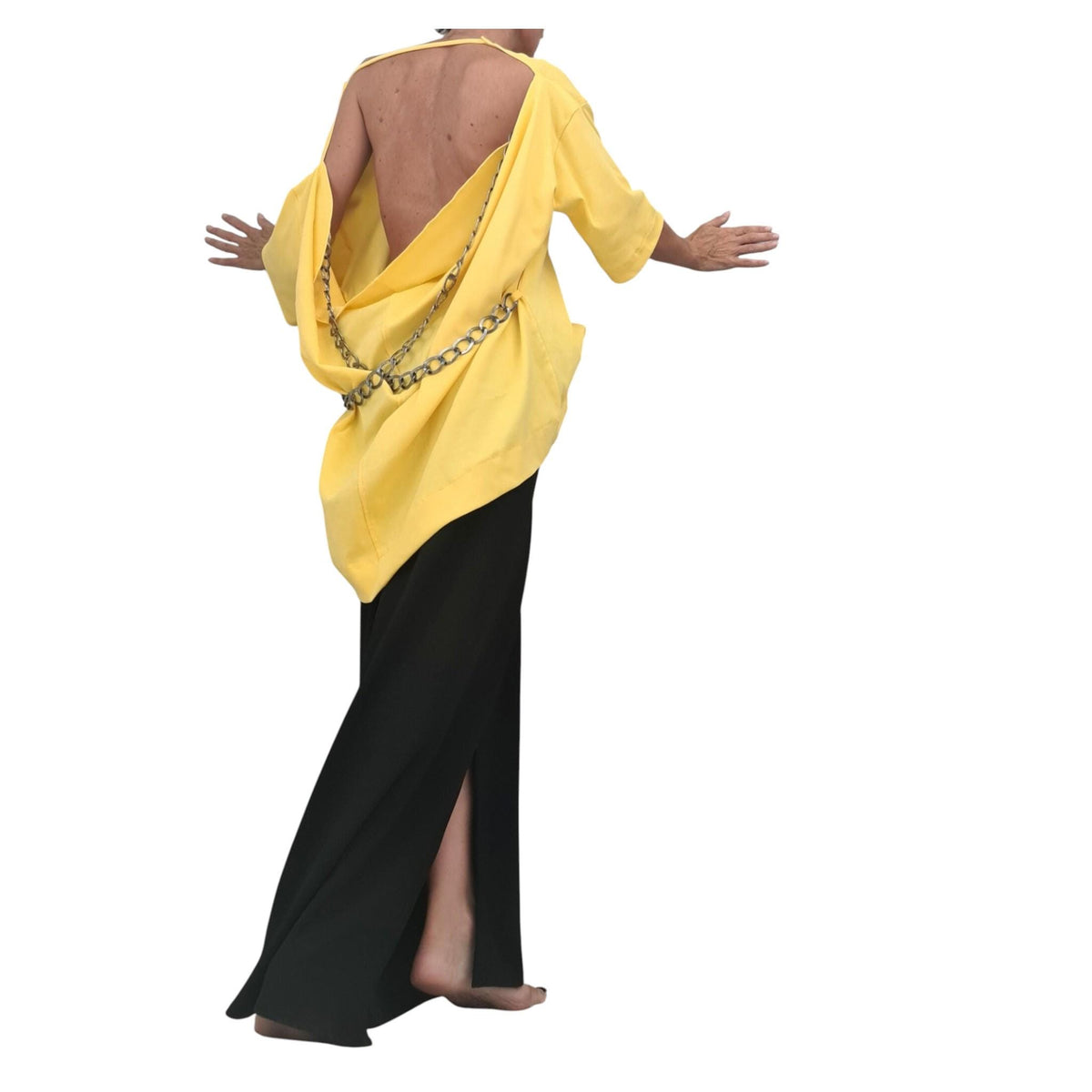 Asymmetrical Tunic Blouse, Avant Garde Deconstructed Top, Open Back Cotton Shirt