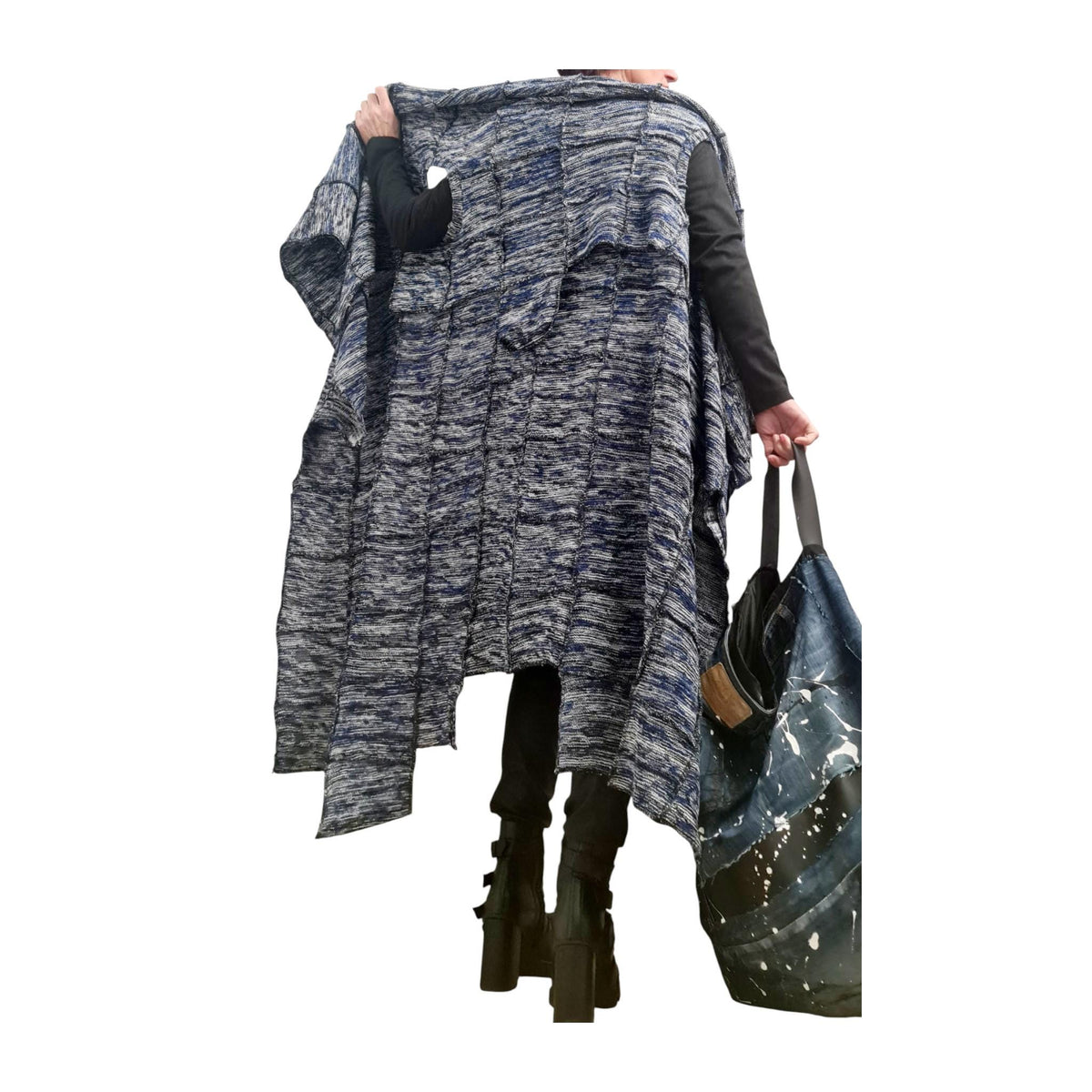 Grey Asymmetric Knitted Vest, Oversized Layered Cardigan, Plus Size Knitwear