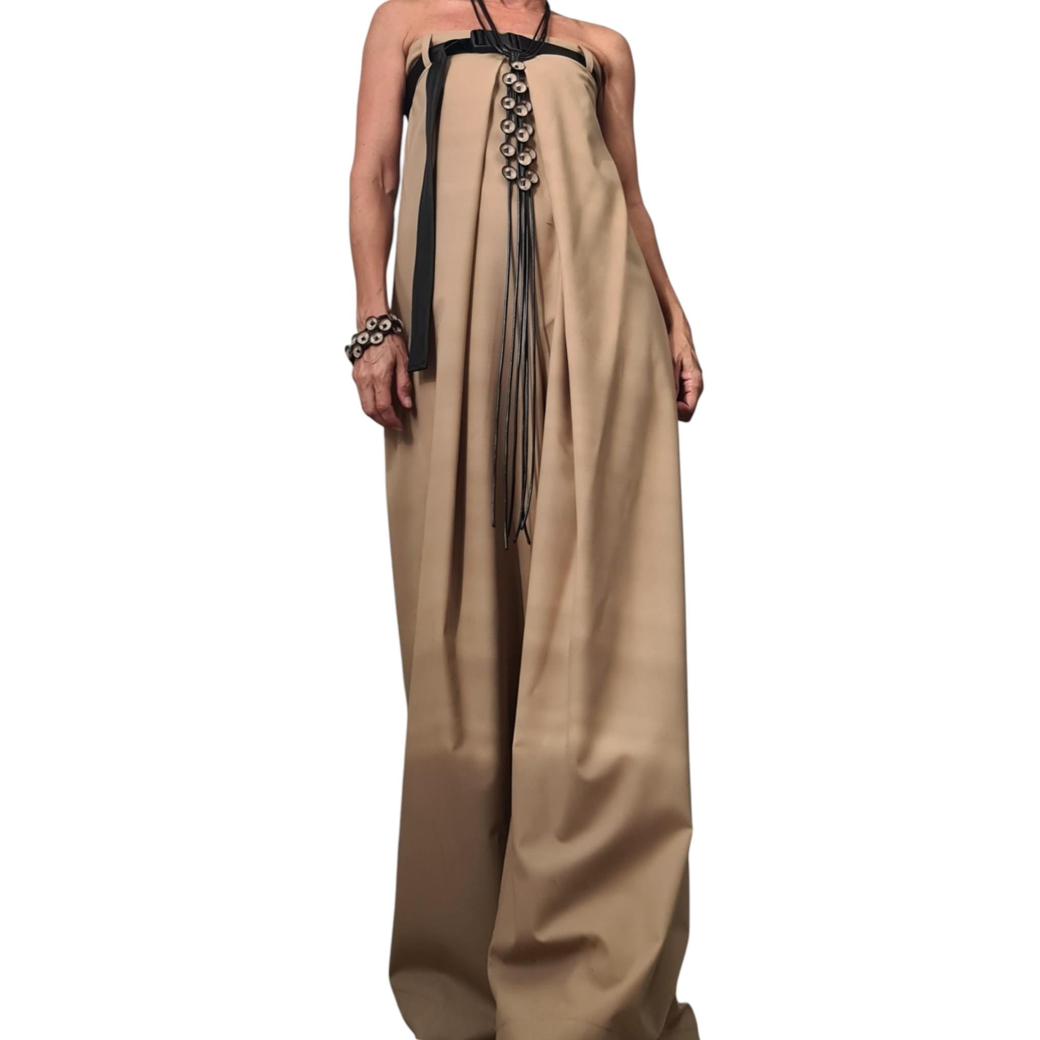 Wide Leg Jumpsuit, Sleeveless Bustier Overall, Beige Harem Jumpsuit