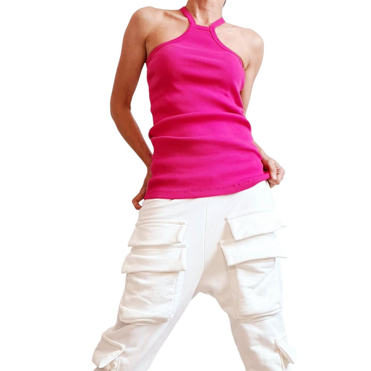 Hot Pink Ribbed Cotton Top | Sleeveless Summer Tank | Fuchsia Women’s Casual Top