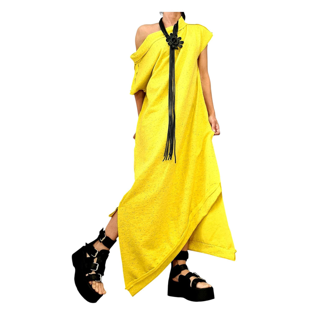 Asymmetric Maxi Dress: Loose Cotton Plus Size (One Shoulder)