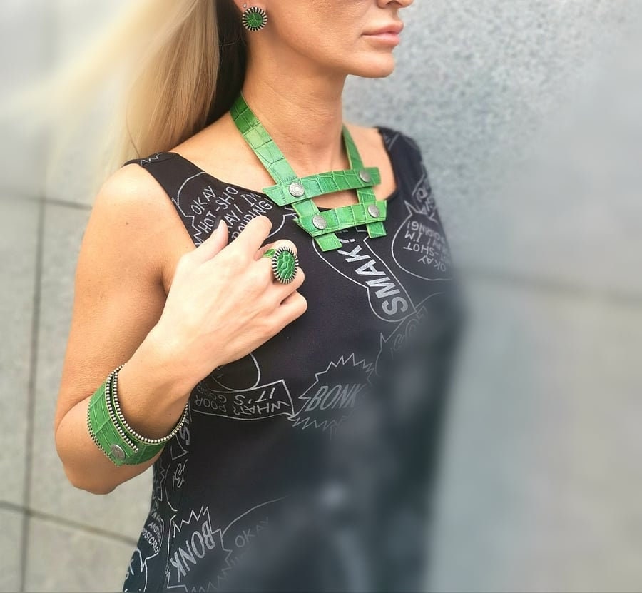 Handmade Leather Jewelry Set, Bracelet, Ring, Necklace