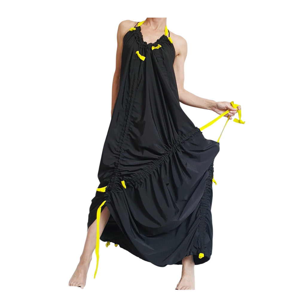 Black Maxi Kaftan Dress, Taffeta Sleeveless Loose Caftan, Plus Size Clothing