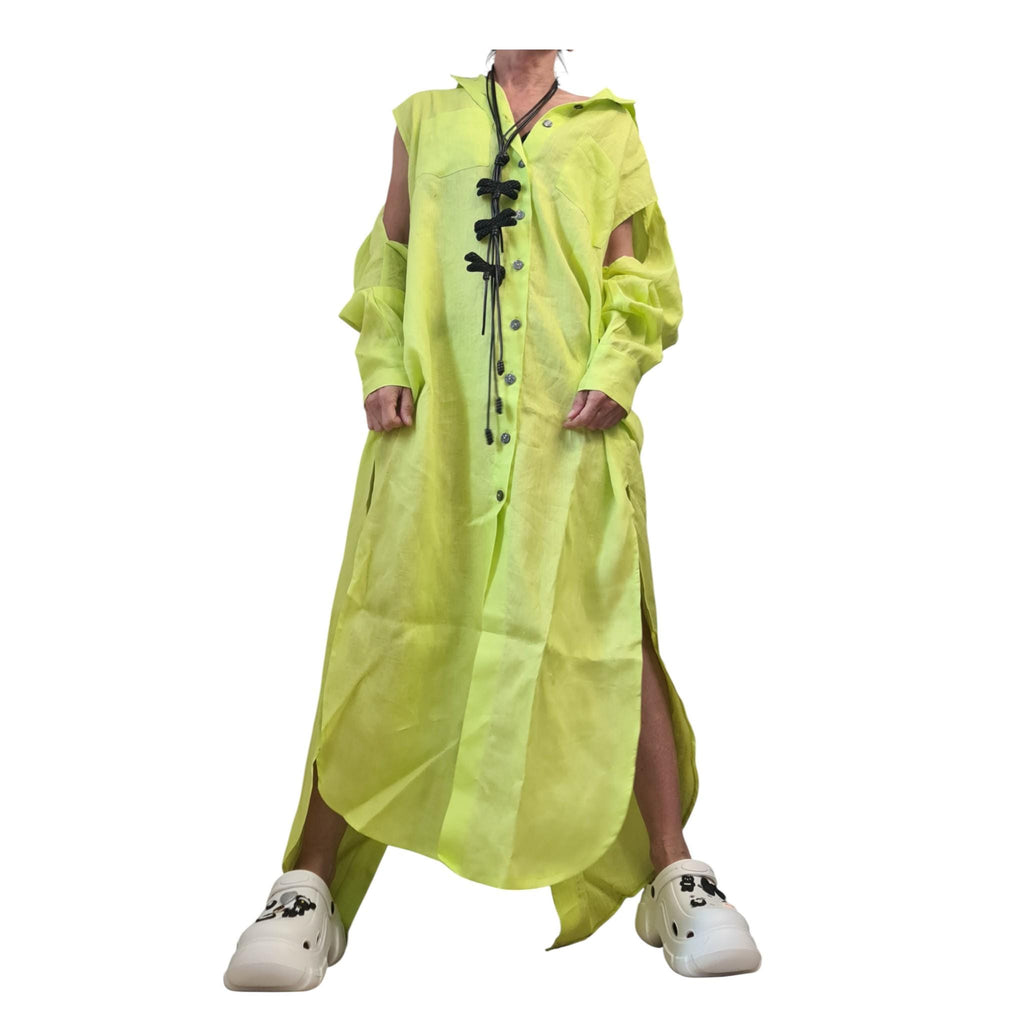 Baby Blue Linen Shirt, Long Asymmetric Kaftan, Open Back, Maxi Loose Summer Oversized Dress