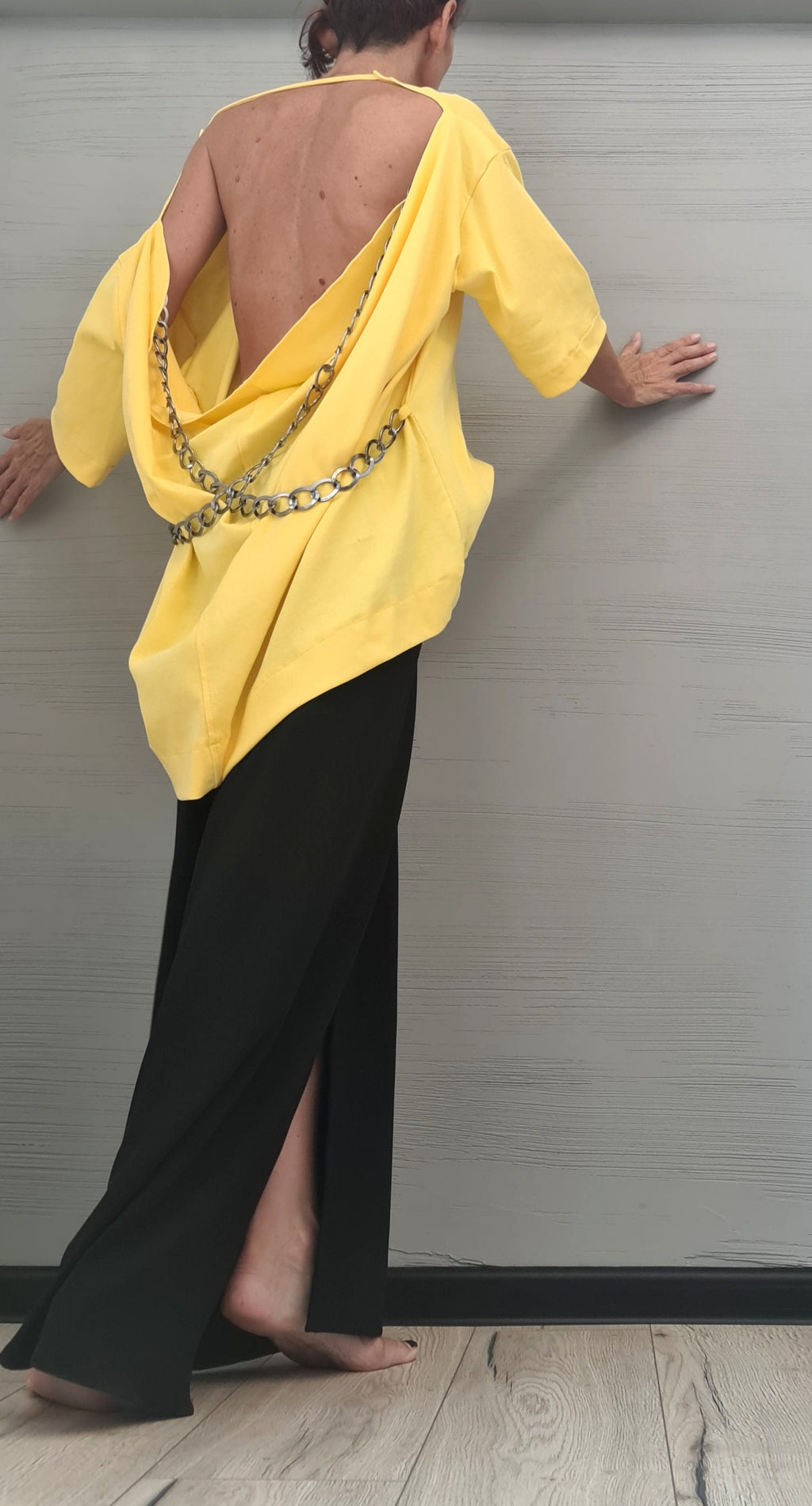 Asymmetrical Tunic Blouse, Avant Garde Deconstructed Top, Open Back Cotton Shirt