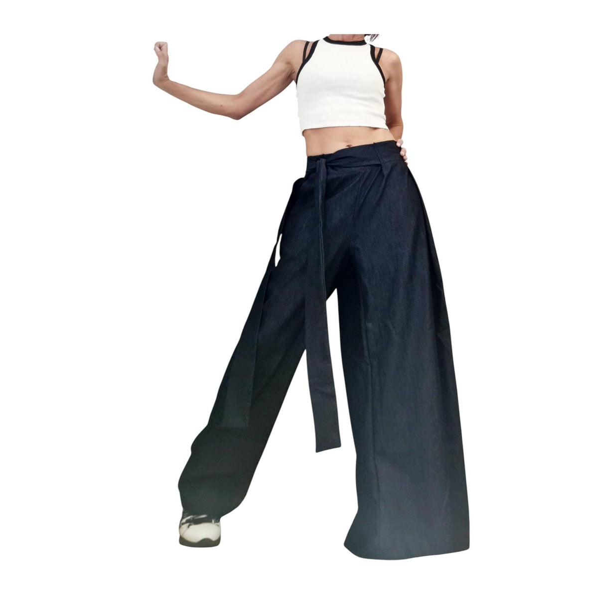 Asymmetrical Denim Pants, Wide Leg Jeans, Avant Garde Denim Trousers, Loose Women Bottoms