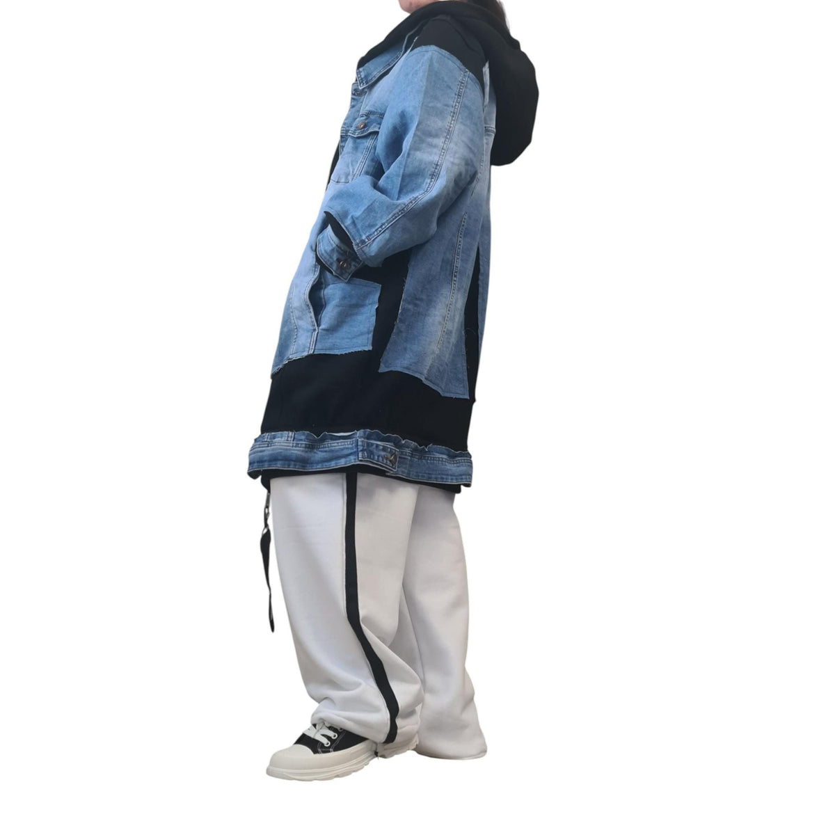 Purple Avant Garde Denim Hoodie, Oversized Cotton Sweatshirt, Designer Streetwear for Women