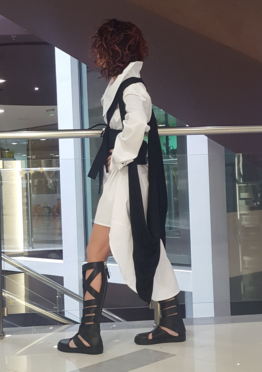 Asymmetric White Cotton Tunic Shirt, Avant Garde Oversize Shirt