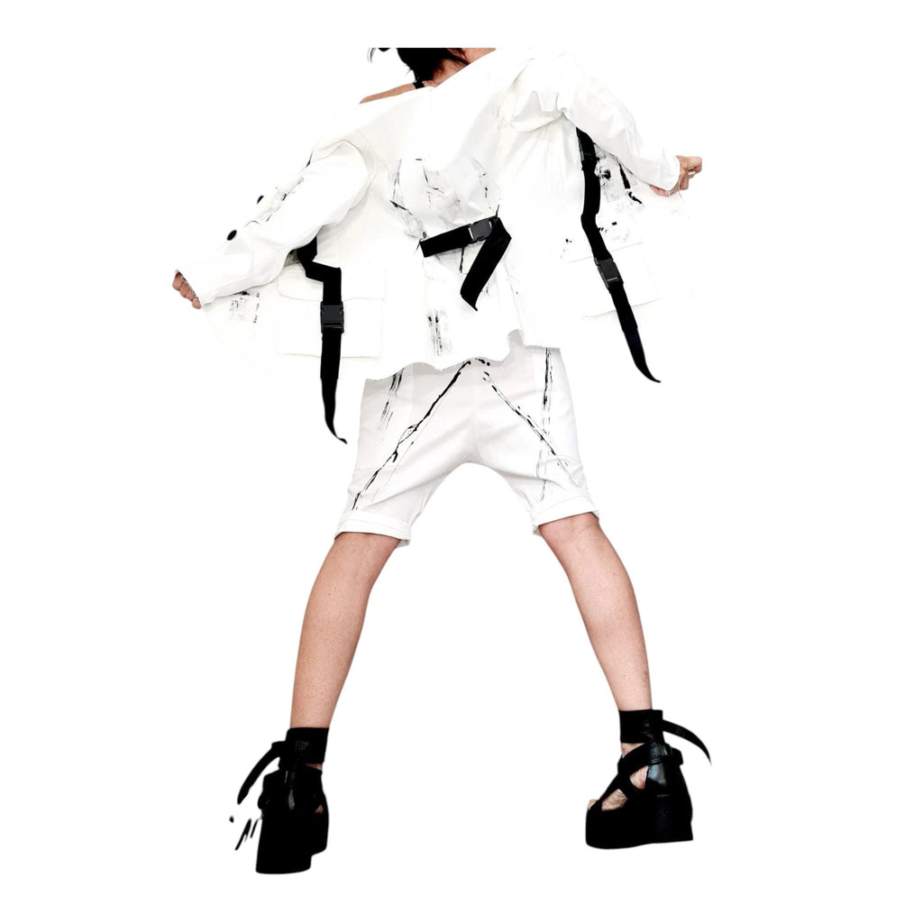 Asymmetrical White Denim Blazer, Avant Garde Blazer, Extravagant Jacket for Women