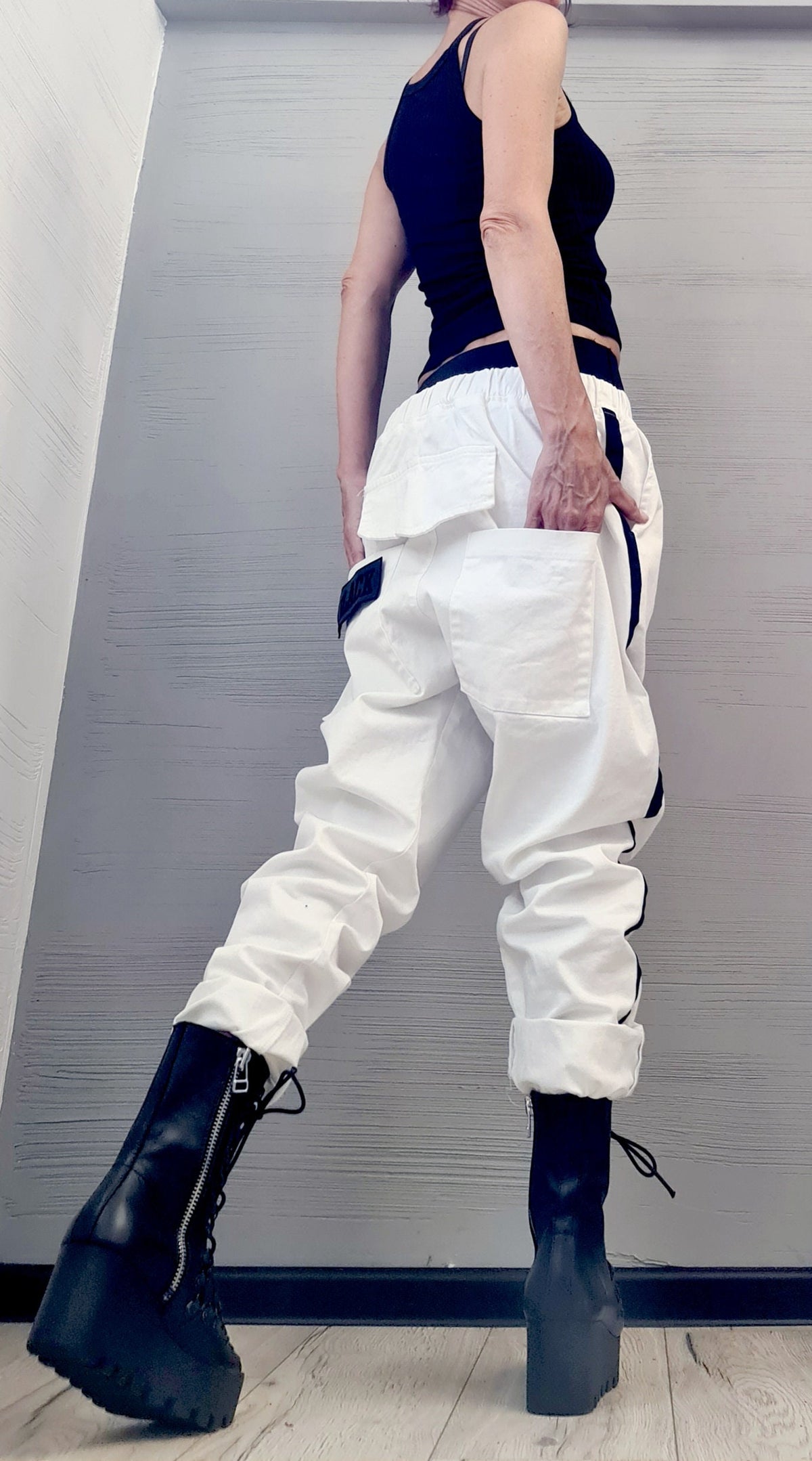 White Wide Leg Trousers, Plus Size Cotton Pants, Designer Clothing