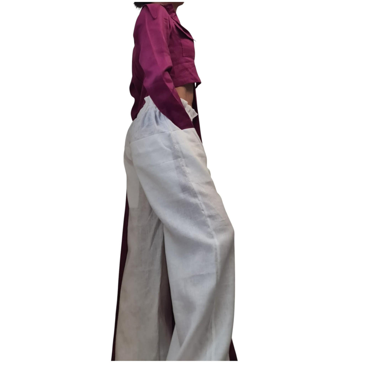Magenta Linen Shirt, One Shoulder Asymmetrical High Low Tunic for Women