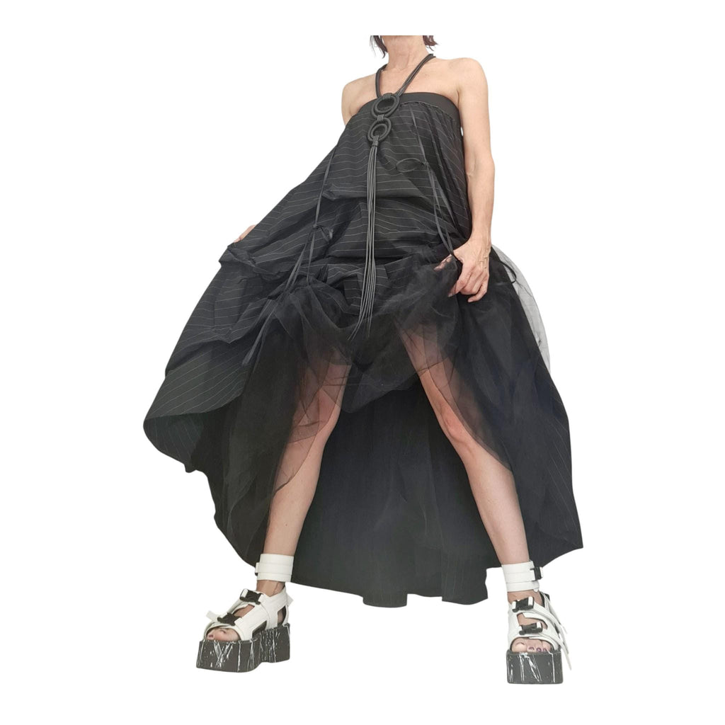 Asymmetric Ball Dress Skirt: Black & White Stripes, Plus Sizes