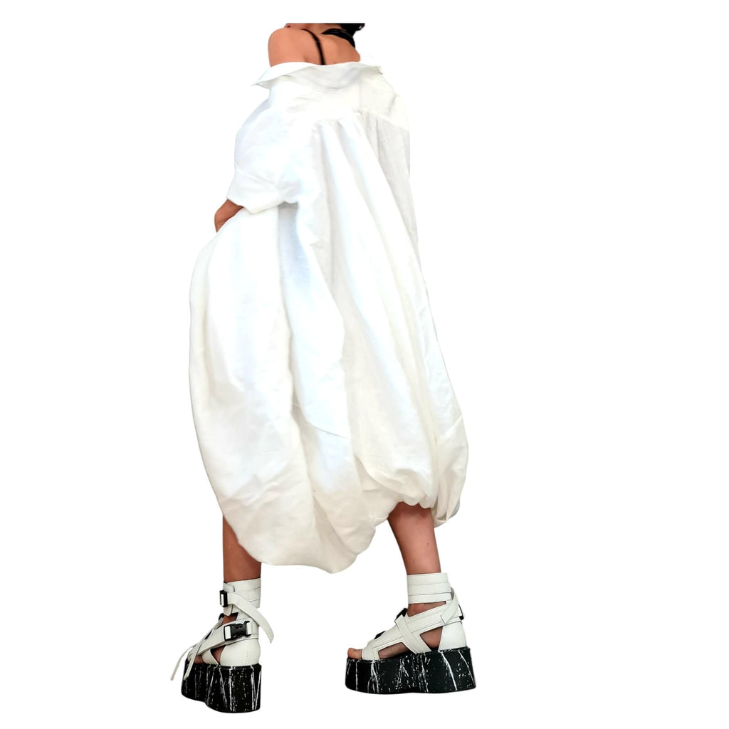 White Oversized Linen Shirt Tunic | Avant Garde Minimalist | womens clothing