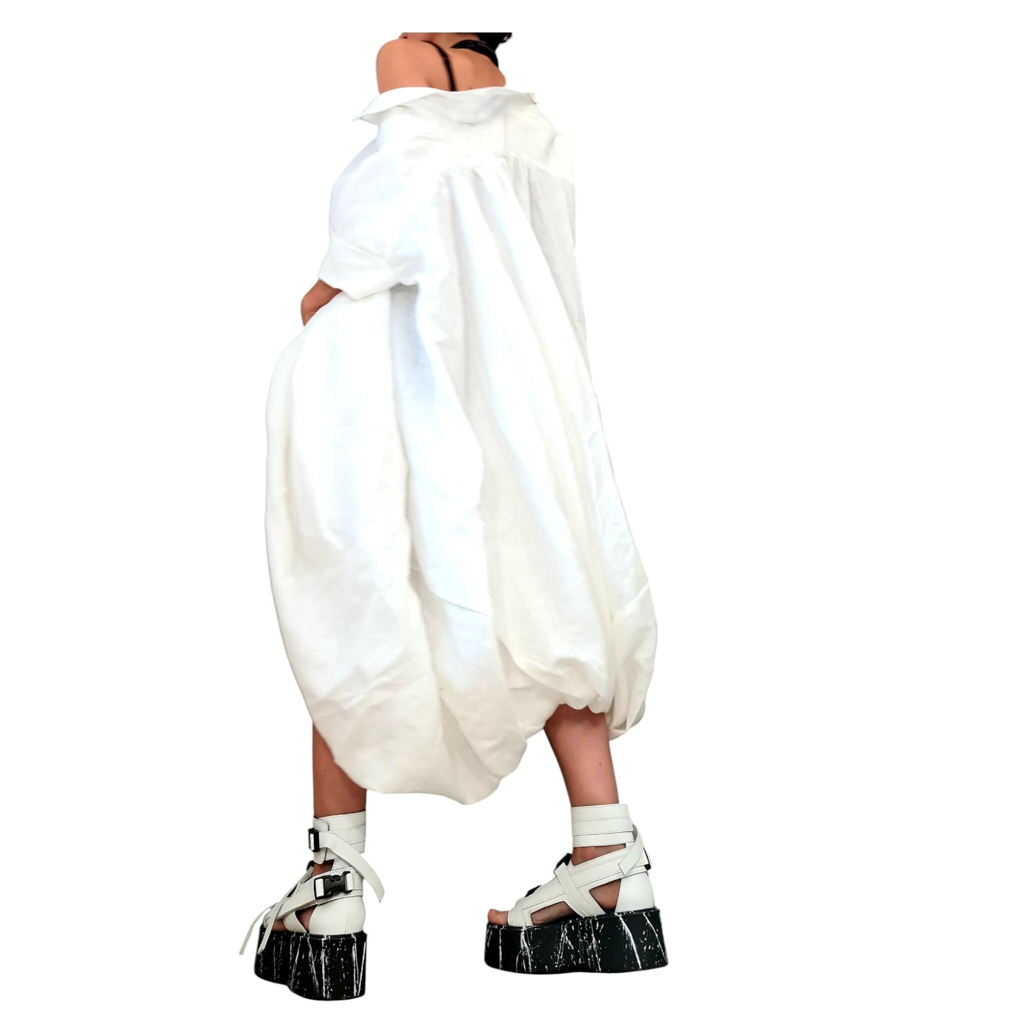 White Oversized Linen Shirt Tunic | Avant Garde Minimalist | womens clothing