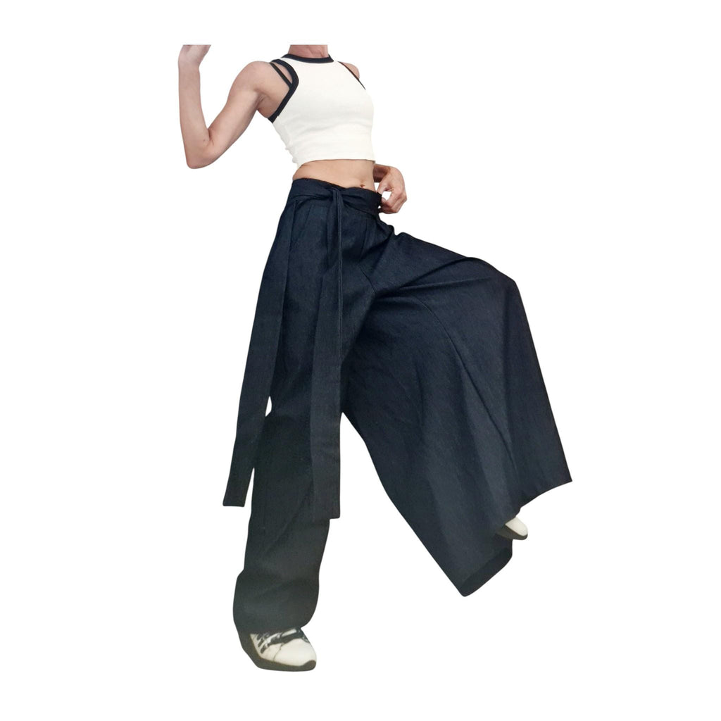 Asymmetrical Denim Pants, Wide Leg Jeans, Avant Garde Denim Trousers, Loose Women Bottoms