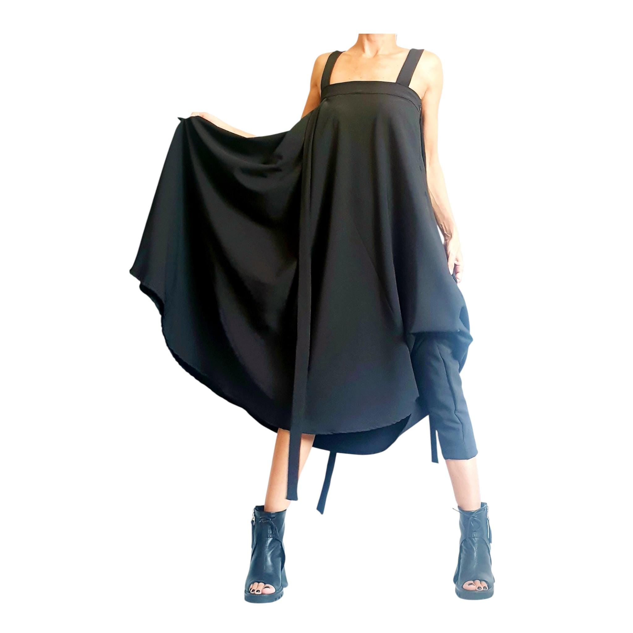Black Gothic Jumpsuit, Asymmetric Wide Leg Overall, Loose Fit, Avant Garde Clothing
