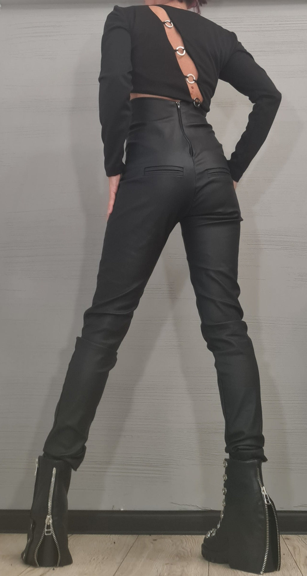 Black Faux Leather Skinny Pants, High Waist Trousers, Gothic Fashion