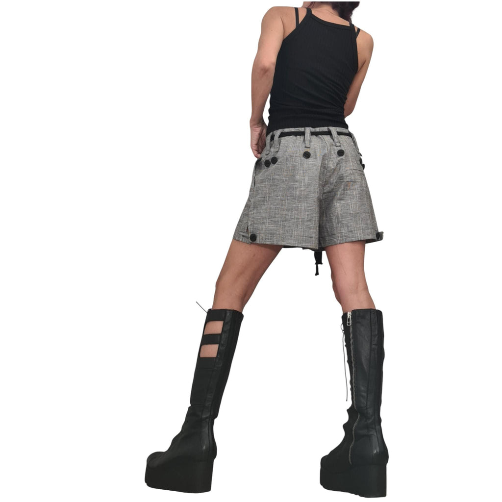 Grey Convertible Linen Pants for Women, 2 in 1 Avant Garde Wide Leg Trousers