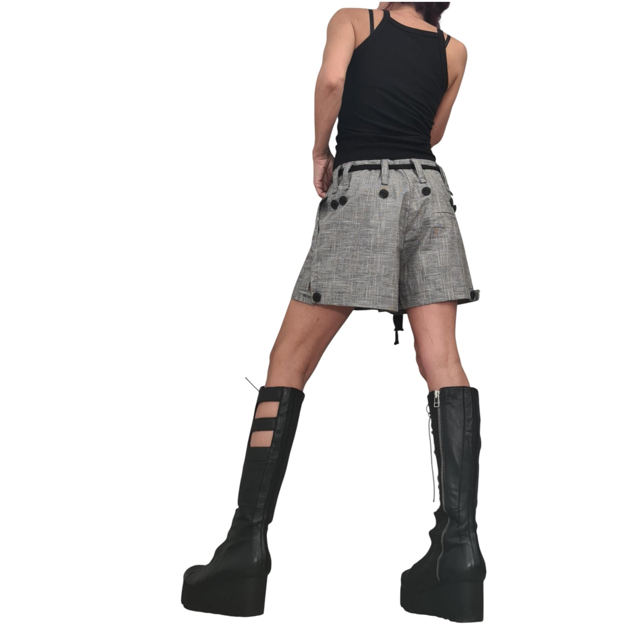 Grey Convertible Linen Pants for Women, 2 in 1 Avant Garde Wide Leg Trousers