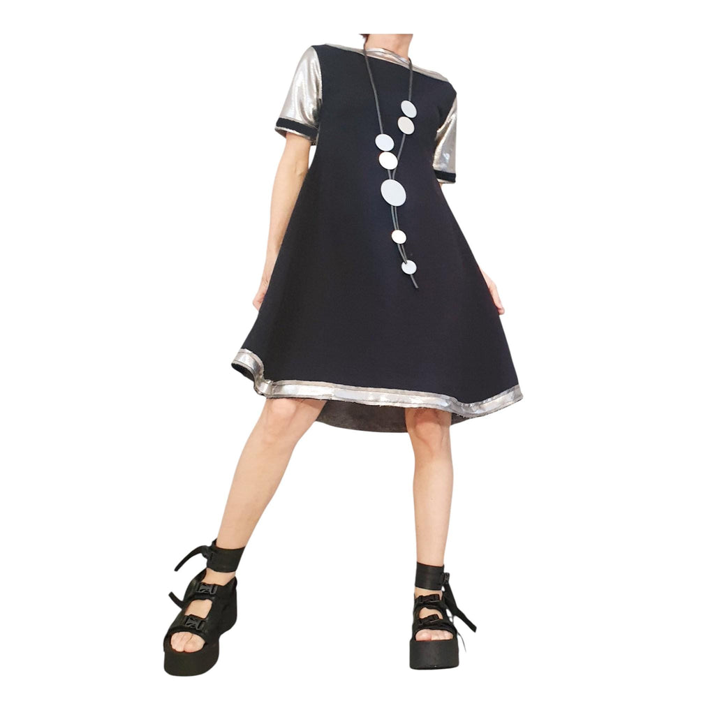 Black Silver Extravagant Dress, , Loose Deconstructed Tunic, Plus Size Clothing