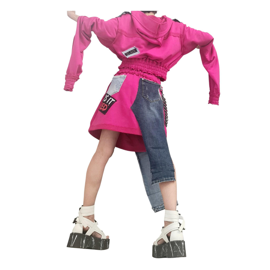 New collection Extravagant Short Skirt, Cotton Denim Skirt, Deconstructed Avant Garde Skirt Outside Seam