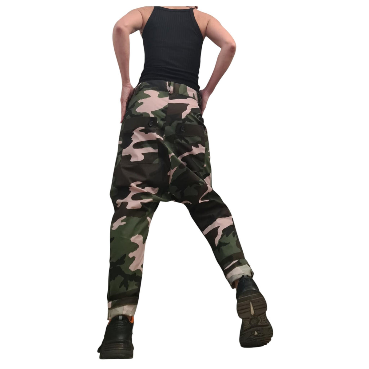 Camouflage Harem Pants, Drop Crotch Trousers, Tapered Leg
