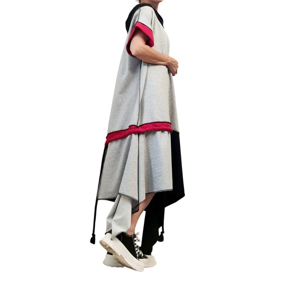 Asymmetric Cotton Patchwork Dress, Oversized Off Shoulder Tunic