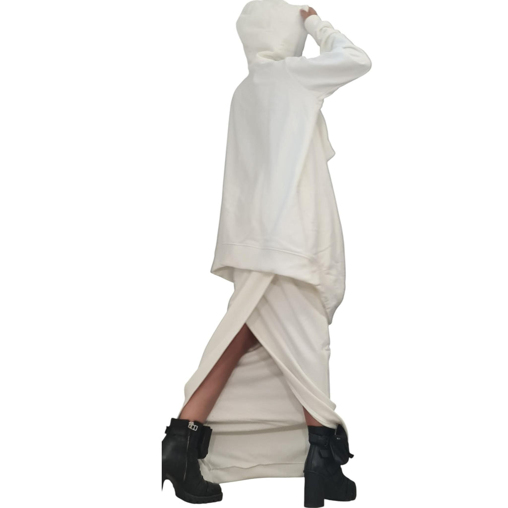 White Cotton Maxi Pencil Skirt, Oversized Hooded Sweatshirt, French Terry Co-Ord Set, Plus Size