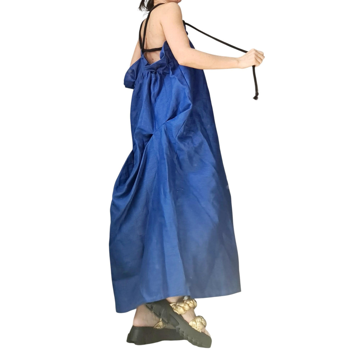 Asymmetric Linen Maxi Dress, Off Shoulder Open Back, Boho Loose Outfit, Plus Size Clothing