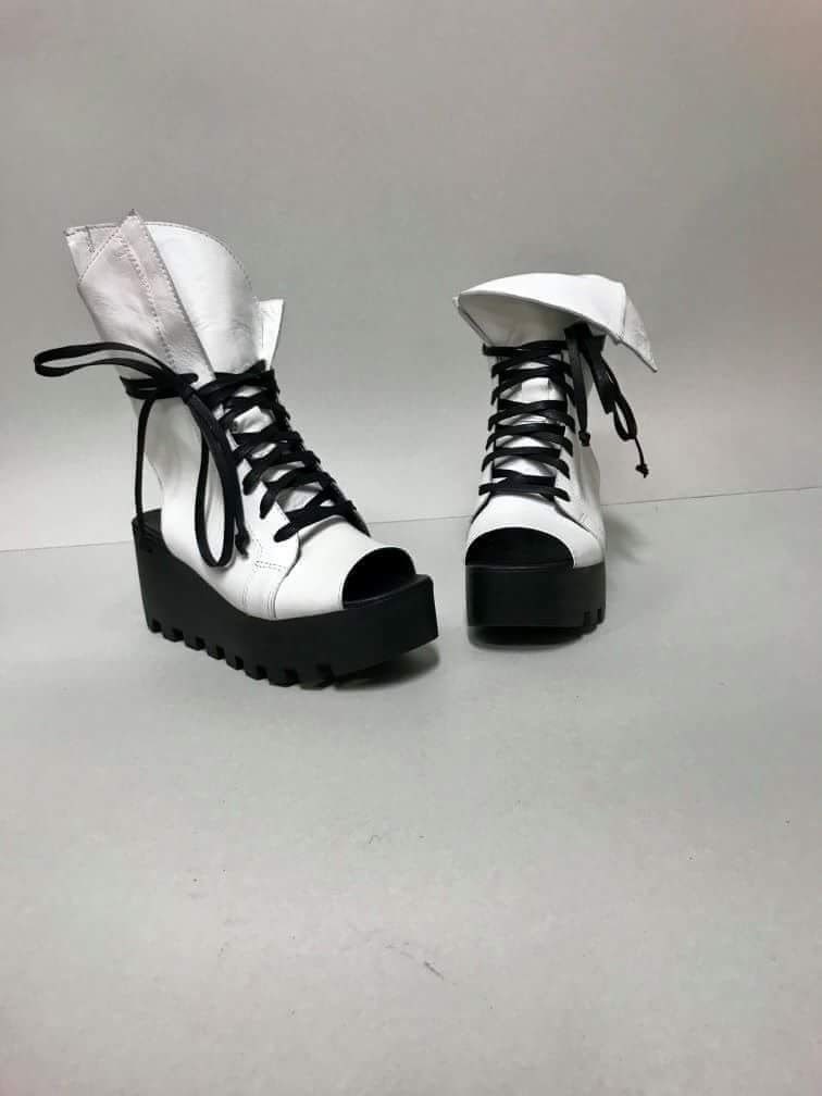 White Leather Platform Sandals, Open Toe Summer Shoes, Wedding Women Footwear