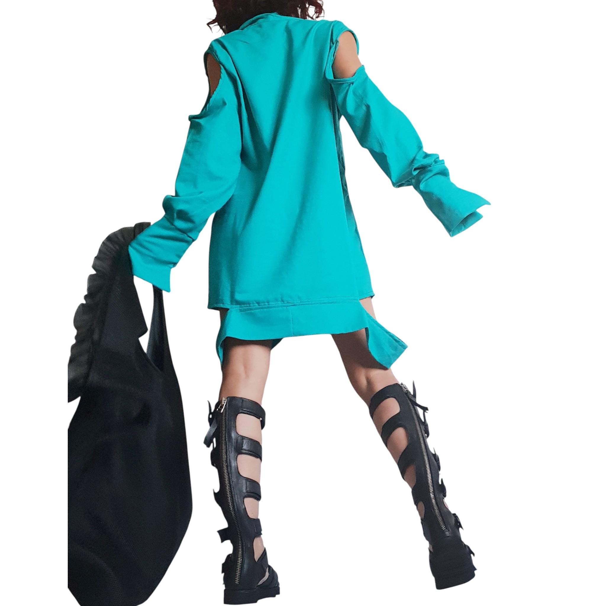 Turquoise Linen Tunic Dress, Oversized Fit