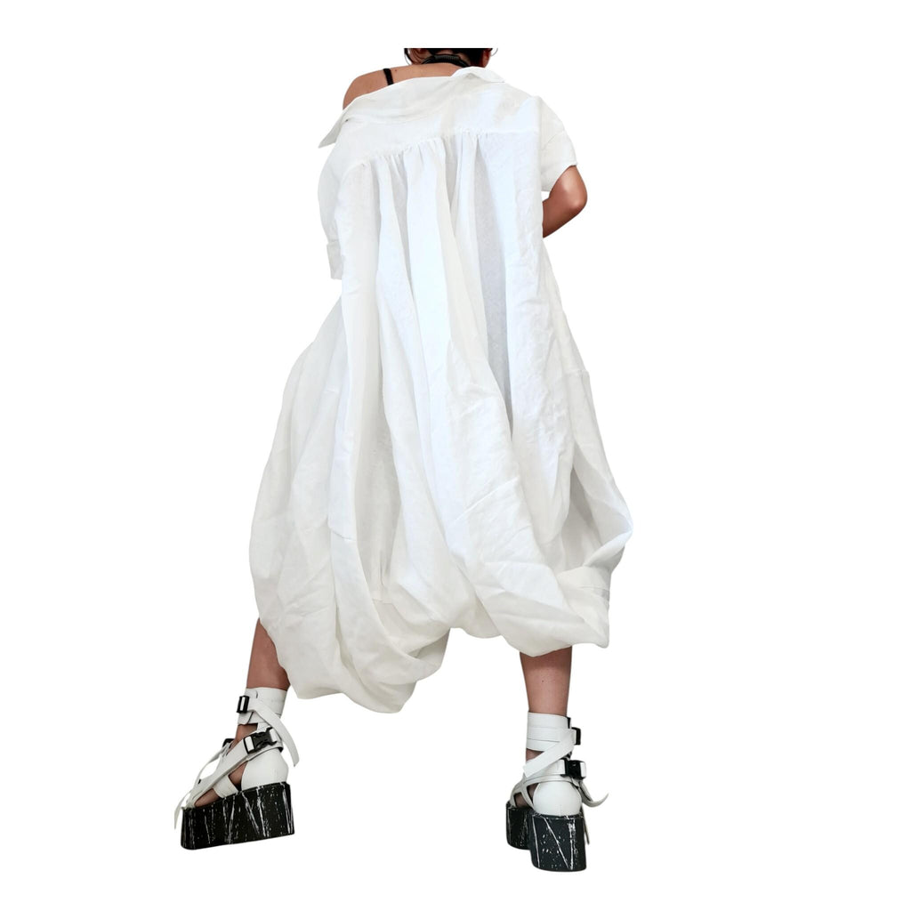 White Oversized Linen Shirt Tunic | Avant Garde Minimalist | womens clothing