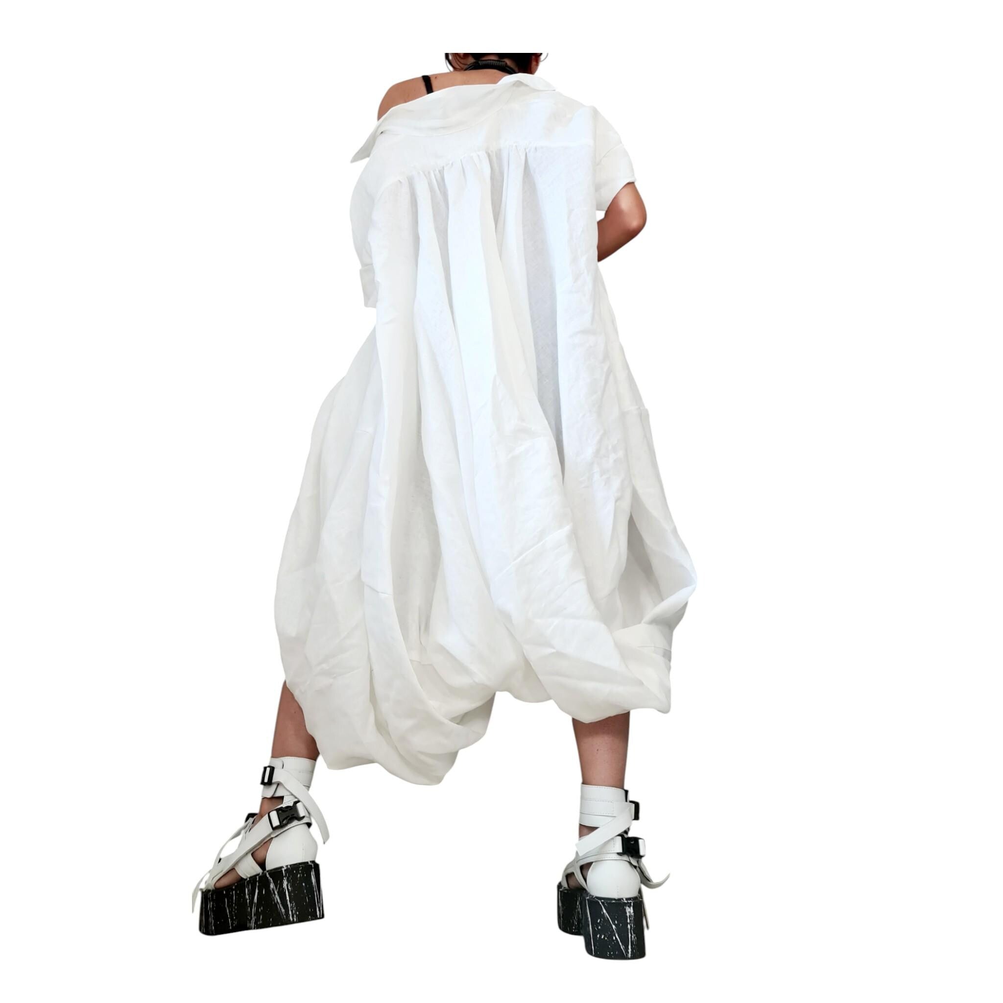 White Oversized Linen Shirt Tunic | Avant Garde Minimalist | womens clothing