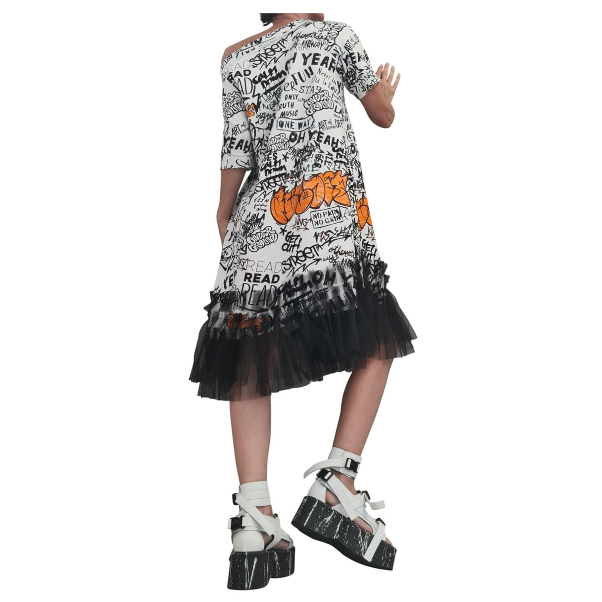 Cotton Tunic, Dress with Tulle Skirt, Graffiti Print