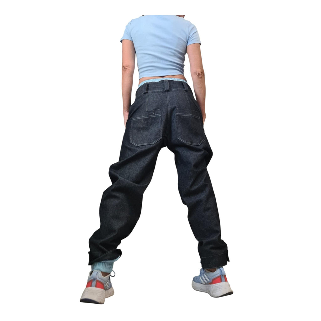 Extravagant Denim Harem Pants, Avant Garde Women's Trousers