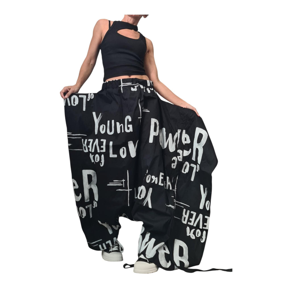 Asymmetric Cotton Harem Trousers, Wrap Skirt Pants, Adjustable Length