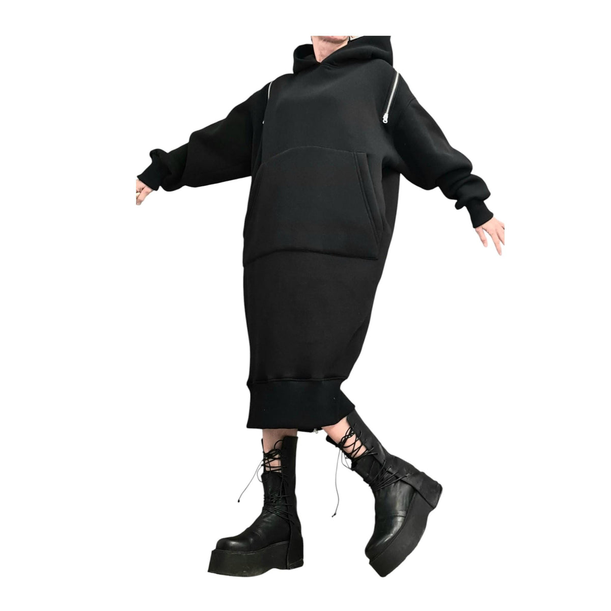 Black Hooded Sweatshirt Dress, Extravagant Plus Size Clothing