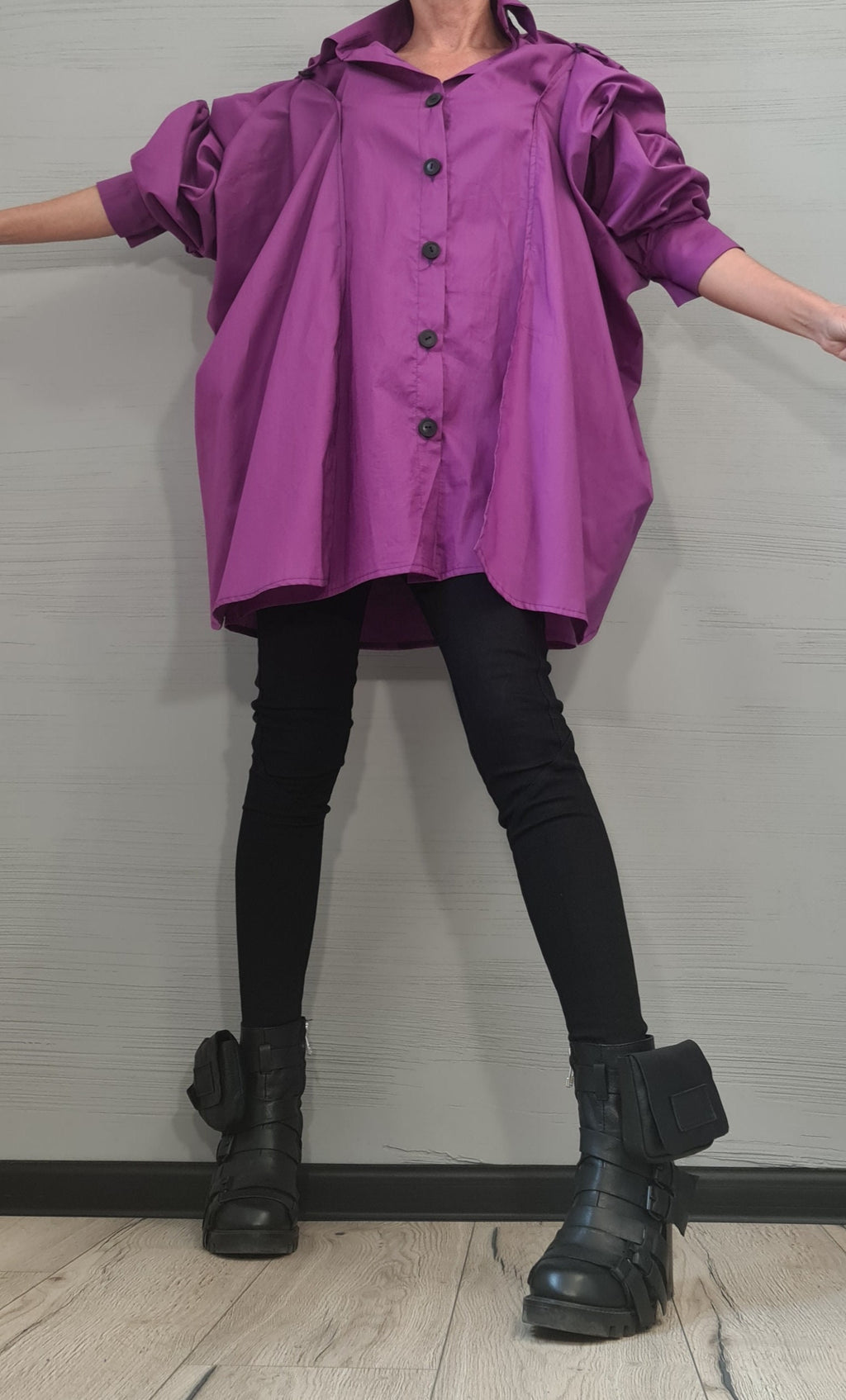 Purple Asymmetric Shirt, Cotton Loose Oversize Tunic