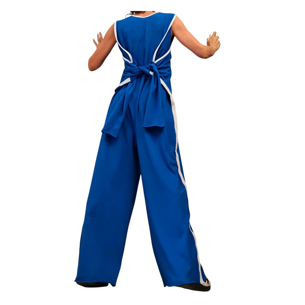 Blue Wide Leg Jumpsuit, Harem Overall, Sleeveless Design, Asymmetric Clothing, Plus Size Outfit